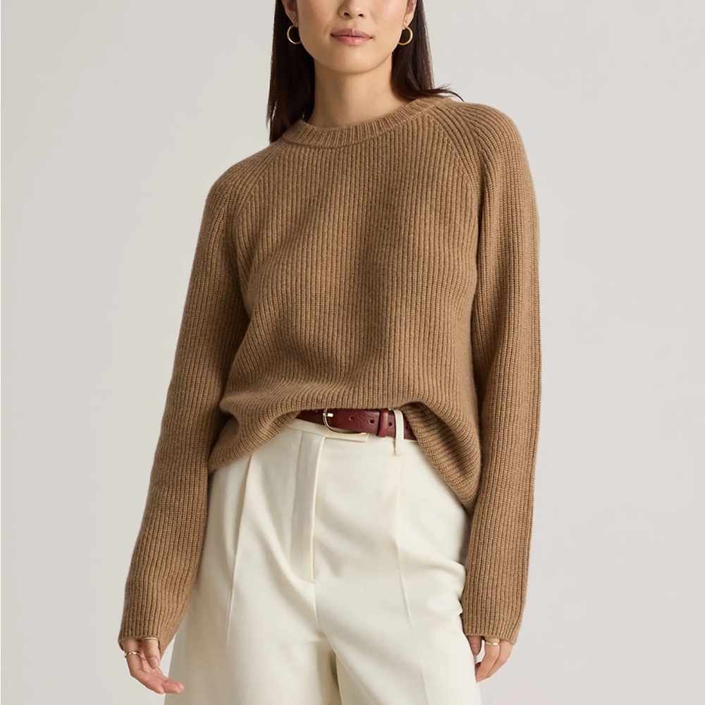 Quince Mongolian Cashmere Fisherman Crewneck Sweater in teak